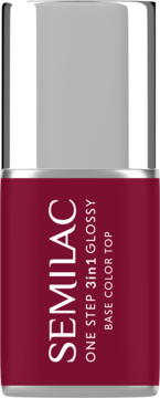 Semilac One Step 3in1 Glossy malinowy lakier hybrydowy Dark Raspberry w butelce z srebrną nakrętką, widok z przodu.