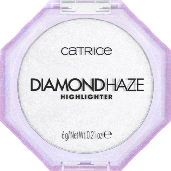 Catrice Diamond Haze Highlighter, octagonalny kompakt z białym rozświetlaczem o efekcie 3D, widok z góry.