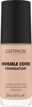 Catrice Invisible Cover Foundation, light beige bottle with black cap. Hydrating, natural matte finish, 30ml.