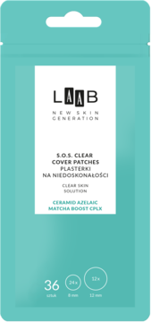 AA LAAB Clear Skin Solution,plastry na wypryski  z ceramidami, kwasem PHA oraz matcha,przód