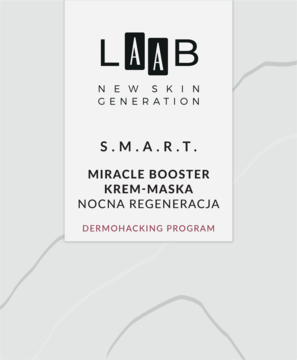 AA LAAB S.M.A.R.T. Krem-Maska Nocna Regeneracja. Biała etykieta z czarnym tekstem na szarym tle.
