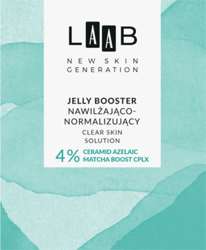 Etykieta LAAB Jelly Booster nawilżająco-normalizującego z 4% Ceramid Azelaic Matcha Boost CPLX, biała.
