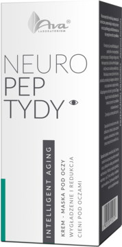 Ava Neuro Peptydy krem-maska pod oczy w białym pudełku z zielonym paskiem, widok z przodu. Intelligent Aging.