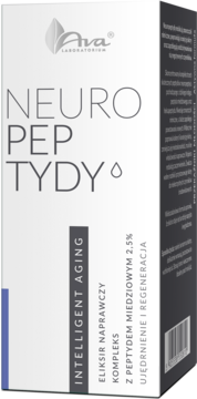 Ava Laboratorium Neuro Peptydy Intelligent Aging, biało-szare pudełko serum do ujędrniania, widok pod kątem.