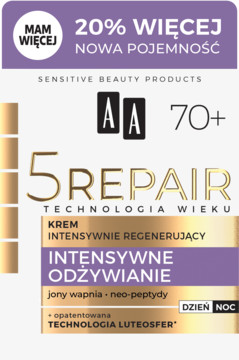 AA 5 Repair 70+ krem intensywnie regenerujący dzień/noc z jonami wapnia, białe opakowanie, 20% więcej.