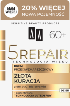 AA 5 Repair krem przeciwzmarszczkowy dzień 60+ Złota Kuracja 24K złoto, bio-ceramid, 20% więcej.