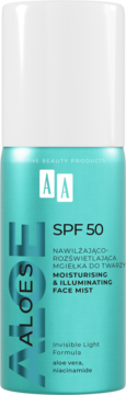 AA Aloes ,mgiełka do twarzy, nawilżająco-rozświetlająca, SPF 50,przód