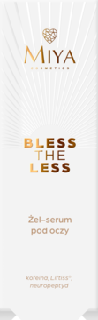 Miya Bless The Less żel-serum pod oczy z kofeiną, Liftiss®, neuropeptyd, białe opakowanie, widok z przodu.