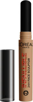 L'Oréal Infallible 24H Face Sculptor bronzer, beżowy sztyft z czarną zakrętką zdjętą obok, widok z przodu.