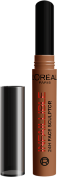 L'Oréal Infallible 24H Face Sculptor, brązowy bronzer w sztyfcie, z odkręconą czarną zakrętką.