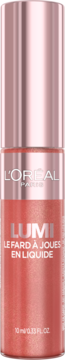 L'Oréal Lumi True Rose płynny róż w koralowo-różowej butelce z metaliczną nakrętką, widok z przodu.