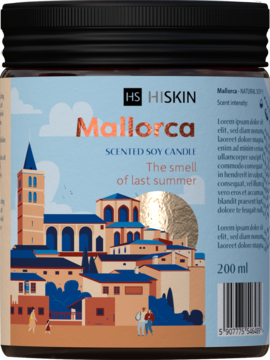 HISKIN ,świeca sojowa, Mallorca,przód