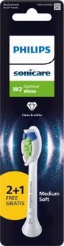 Opakowanie Philips Sonicare W2 Optimal White z końcówką Medium Soft, promocja 2+1 GRATIS.