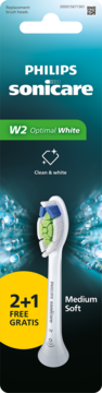 Philips Sonicare W2 Optimal White 2+1, pionowe opakowanie z białą końcówką i zielonymi włóknami, Medium Soft.