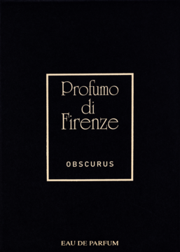 Profumo di Firenze Obscurus woda perfumowana unisex, czarne opakowanie z eleganckim złotym napisem, z przodu.