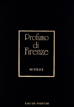 Czarne opakowanie Profumo di Firenze Niveus Eau de Parfum ze złotym napisem i ramką na froncie.