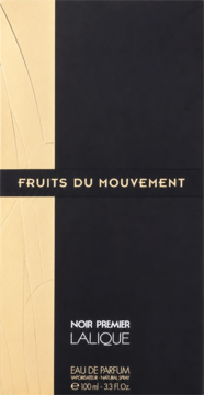 Lalique Noir Premier Fruits Du Mouvement EDP, czarno-złote pudełko z eleganckimi wzorami, widok z przodu.