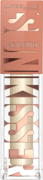 Maybelline Sunkisser rozświetlacz Star Studded. Rose gold opakowanie, przezroczysty dół z wirującym wzorem produktu.