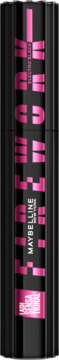 Maybelline Lash Sensational Firework, intensywnie czarny tusz w pionowej tubce z różowym napisem.