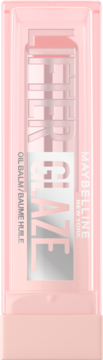 Różowy balsam do ust Maybelline Lifter Glaze Oil Balm, pionowo, z logo i widocznym napisem "OIL BALM".