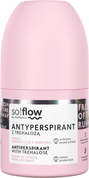 SO!FLOW BY VIS PLANTIS ,antyperspirant w kulce, z trehalozą, zapach Liczi z Kokosem,przód