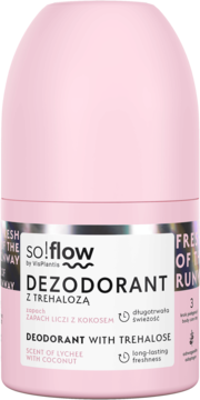SO!FLOW BY VIS PLANTIS ,dezodorant w kulce, z trehalozą, zapach Liczi z Kokosem,przód
