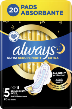 ALWAYS Ultra ,podpaski higieniczne, na noc, Secure Night Extra,przód
