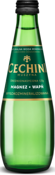CECHINI MUSZYNA ,woda mineralna, średnionasycona,przód