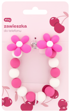 ELOY ,zawieszka do telefonu,  Kwiatek, Biało-Różowa,przód