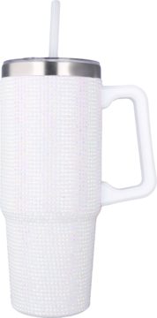 ELOY ,kubek termiczny ze słomką, diamentowy, Biały, 800ml,przód