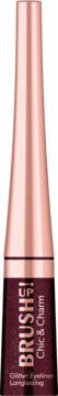 Burgundowy brokatowy eyeliner Brush UP! Chic & Charm Longlasting, z metaliczną różowo-złotą zakrętką, widok z przodu.
