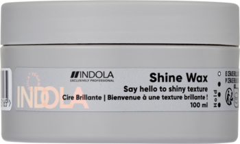 Szary słoiczek Indola Shine Wax 100 ml, wosk nabłyszczający do włosów, widok z przodu.