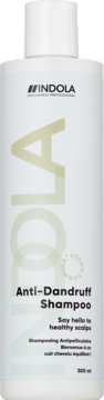 Szampon Indola Anti-Dandruff w białej butelce 300ml, widok z przodu, z logo i napisem VEGAN.
