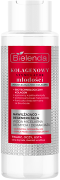 BIELENDA Kolagenowy Stymulator Młodości ,woda micelarna do demakijażu twarzy, oczu i ust,  nawilżająco-regenerująca,przód