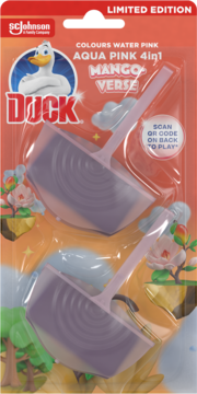 DUCK Aqua Pink 4in1 ,zawieszka do WC, Mango-Verse,przód