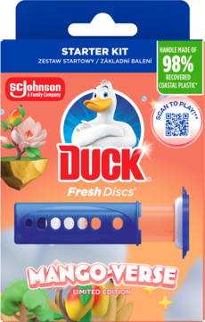 DUCK Fresh Discs ,krążek do WC, żelowy, Mango-Verse, zestaw startowy,przód