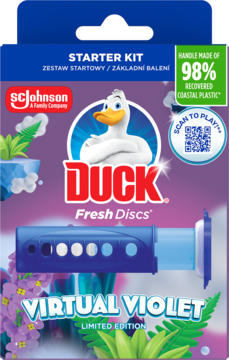 DUCK Fresh Discs ,krążek do WC, żelowy, Virtual Violet, zestaw startowy,przód