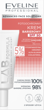 Eveline Lab Formula Fotoochronny Krem Barierowy SPF 50 w białej tubce z koralowym akcentem, przód.