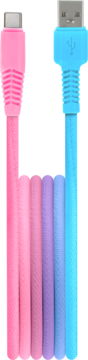 SETTY ,kabel, USB-A/USB-C, dł. 1,5 m, Różowo-Turkusowy,przód