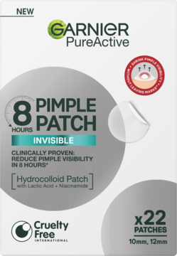 Garnier PureActive niewidoczne plastry hydrokoloidowe na wypryski, opakowanie 22 szt., 10 i 12 mm.