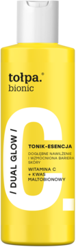 Tołpa Bionic C Dual Glow Tonik-Esencja z witaminą C w żółtej butelce, widok z przodu.