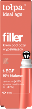 Tołpa Ideal Age filler wypełniający krem pod oczy z 10% hialuronem, coralowa tubka z metalową kulką.