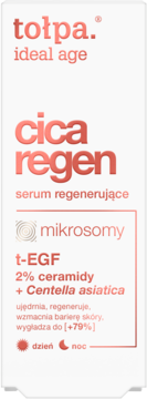 Tołpa Ideal Age Cica regen serum regenerujące z t-EGF i ceramidami. Biała butelka, widok z przodu.