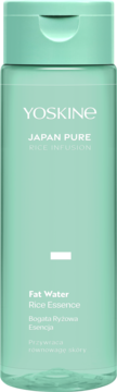 Yoskine Japan Pure Fat Water Rice Essence w miętowej butelce, z białymi napisami, widok z przodu.