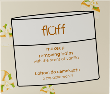 Fluff makeup removing balm o zapachu wanilii w kremowo-beżowym słoiczku, widok z przodu.
