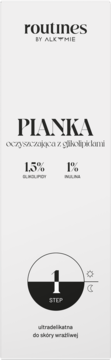 Routines Alkmie Pianka oczyszczająca z 1.5% glikolipidami i inuliną, do skóry wrażliwej, widok z przodu.