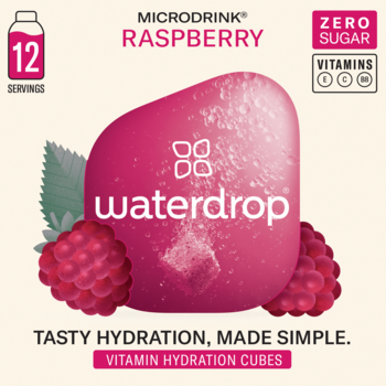 Waterdrop Microdrink Raspberry, 12 kostek musujących. Różowe opakowanie z malinami, zero cukru, witaminy.