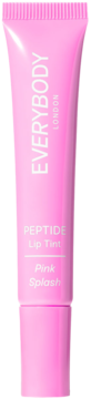 Everybody London Peptide Lip Tint Pink Splash w jasnoróżowej tubie z białymi napisami, widok z przodu.