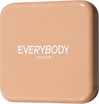 Matowy bronzer w kamieniu Everybody London Caramel Brown w beżowym kwadratowym opakowaniu z logo, widok z przodu.