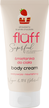 FLUFF Superfood ,śmietanka do ciała, odżywcza, Truskawka z białą czekoladą,przód